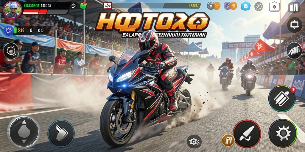 Tampilan gameplay HQTOTO dengan aksi balap motor yang mendebarkan.