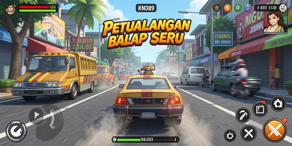 Gameplay KNO89 yang mendebarkan di jalanan dengan kecepatan tinggi.