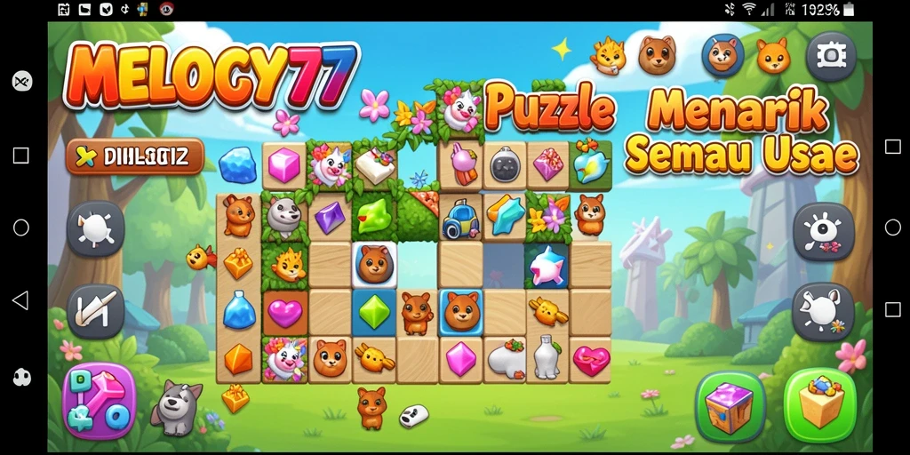 Screenshot MELODY77 menunjukkan permainan Puzzle yang menarik dan penuh warna.
