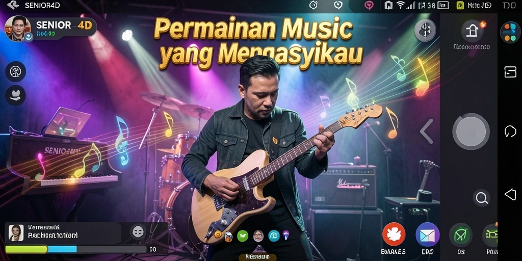 Screenshot gameplay SENIOR4D menampilkan pengalaman bermain musik yang seru.