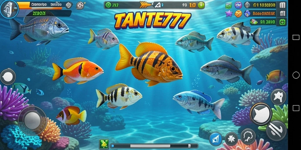 Tangkapan layar utama TANTE777 menampilkan aksi menembak ikan yang seru.